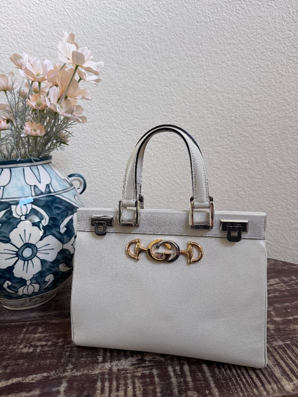 Gucci Zumi White Leather Top Handle Bag Crossbody